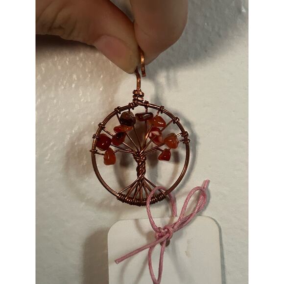 Handmade Copper and Serpentine Crystal Tree of life 3.5x2” Wall Decor - Picture 5 of 5